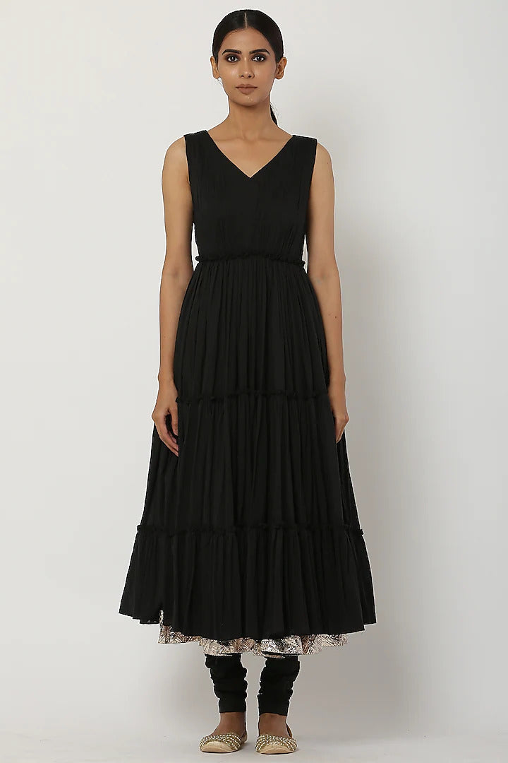 Black Tiered Kalidar Anarkali Set - Indian Clothing in Denver, CO, Aurora, CO, Boulder, CO, Fort Collins, CO, Colorado Springs, CO, Parker, CO, Highlands Ranch, CO, Cherry Creek, CO, Centennial, CO, and Longmont, CO. Nationwide shipping USA - India Fashion X