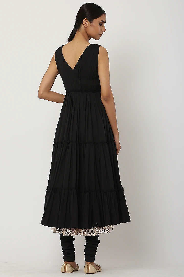 Black Tiered Kalidar Anarkali Set - Indian Clothing in Denver, CO, Aurora, CO, Boulder, CO, Fort Collins, CO, Colorado Springs, CO, Parker, CO, Highlands Ranch, CO, Cherry Creek, CO, Centennial, CO, and Longmont, CO. Nationwide shipping USA - India Fashion X