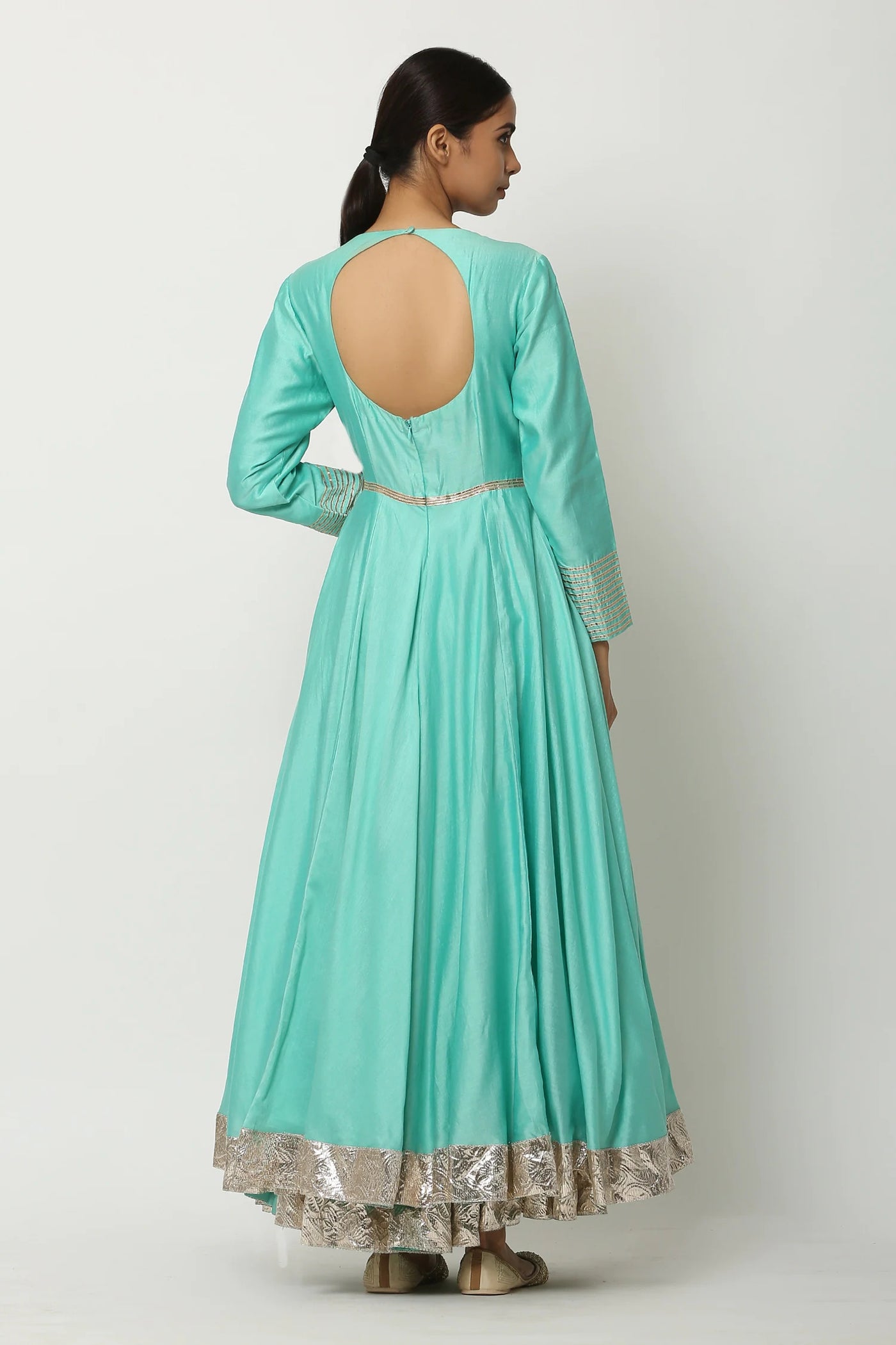 Green Chanderi Anarkali Set - Indian Clothing in Denver, CO, Aurora, CO, Boulder, CO, Fort Collins, CO, Colorado Springs, CO, Parker, CO, Highlands Ranch, CO, Cherry Creek, CO, Centennial, CO, and Longmont, CO. Nationwide shipping USA - India Fashion X