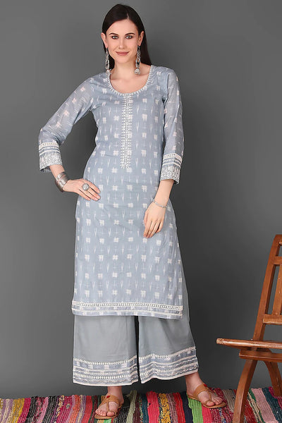 Ice Gray Chikankari Kurta Set - Indian Clothing in Denver, CO, Aurora, CO, Boulder, CO, Fort Collins, CO, Colorado Springs, CO, Parker, CO, Highlands Ranch, CO, Cherry Creek, CO, Centennial, CO, and Longmont, CO. Nationwide shipping USA - India Fashion X