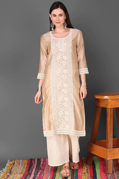 Beige Chikankari Kurta Set - Indian Clothing in Denver, CO, Aurora, CO, Boulder, CO, Fort Collins, CO, Colorado Springs, CO, Parker, CO, Highlands Ranch, CO, Cherry Creek, CO, Centennial, CO, and Longmont, CO. Nationwide shipping USA - India Fashion X