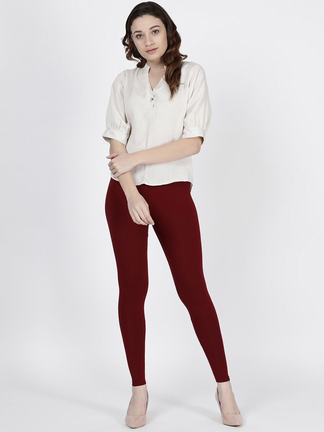 Solid Cherry Leggings - Indian Clothing in Denver, CO, Aurora, CO, Boulder, CO, Fort Collins, CO, Colorado Springs, CO, Parker, CO, Highlands Ranch, CO, Cherry Creek, CO, Centennial, CO, and Longmont, CO. Nationwide shipping USA - India Fashion X