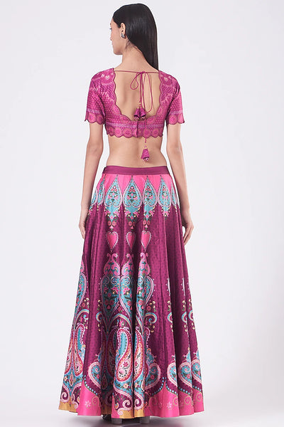 Maroon Digital Print Lehenga - Indian Clothing in Denver, CO, Aurora, CO, Boulder, CO, Fort Collins, CO, Colorado Springs, CO, Parker, CO, Highlands Ranch, CO, Cherry Creek, CO, Centennial, CO, and Longmont, CO. Nationwide shipping USA - India Fashion X