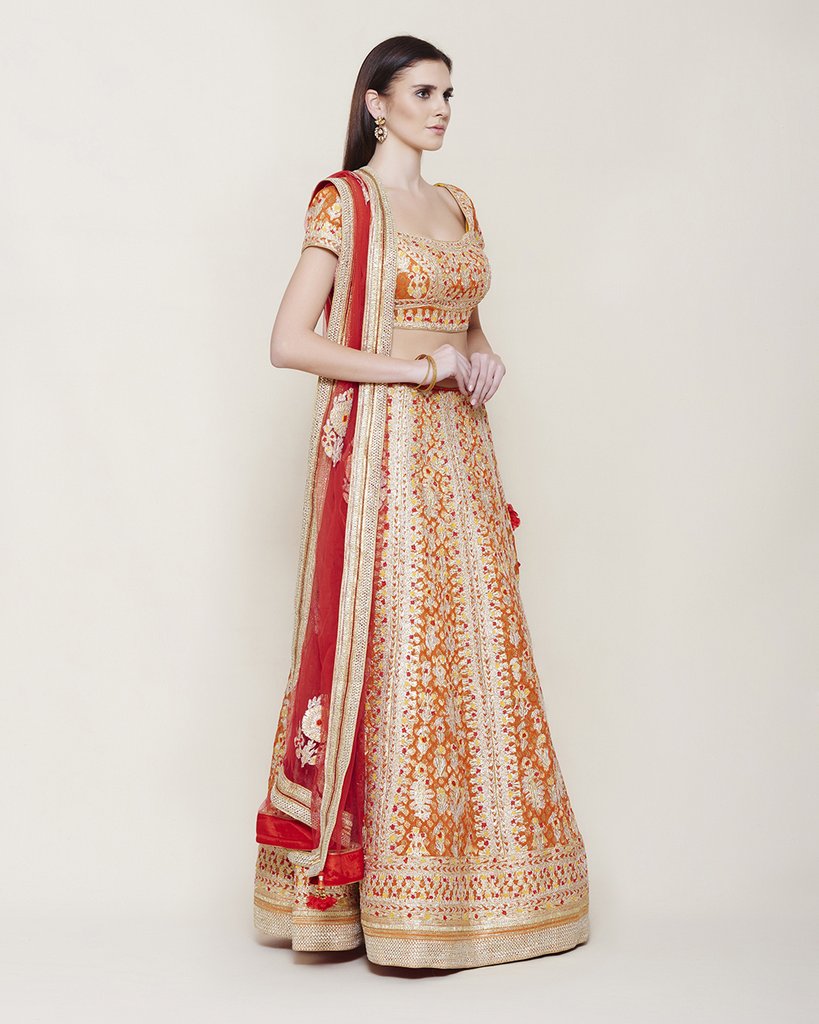 Orange Embroidered Lehenga - Indian Clothing in Denver, CO, Aurora, CO, Boulder, CO, Fort Collins, CO, Colorado Springs, CO, Parker, CO, Highlands Ranch, CO, Cherry Creek, CO, Centennial, CO, and Longmont, CO. Nationwide shipping USA - India Fashion X