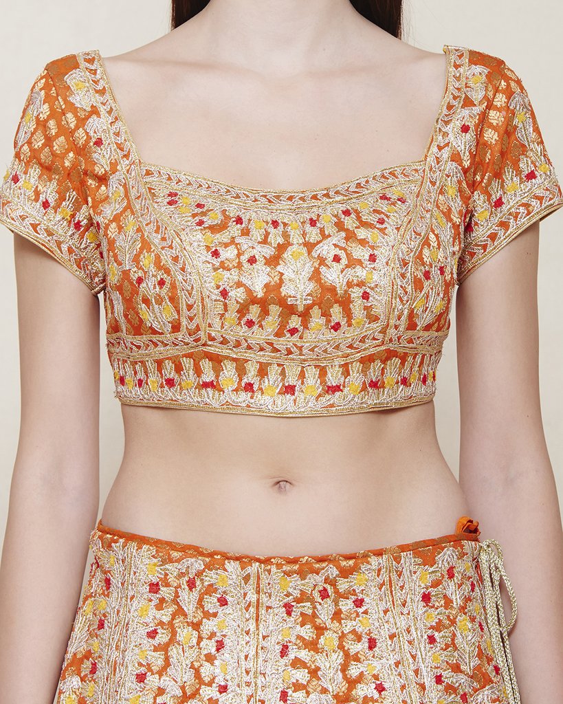 Orange Embroidered Lehenga - Indian Clothing in Denver, CO, Aurora, CO, Boulder, CO, Fort Collins, CO, Colorado Springs, CO, Parker, CO, Highlands Ranch, CO, Cherry Creek, CO, Centennial, CO, and Longmont, CO. Nationwide shipping USA - India Fashion X