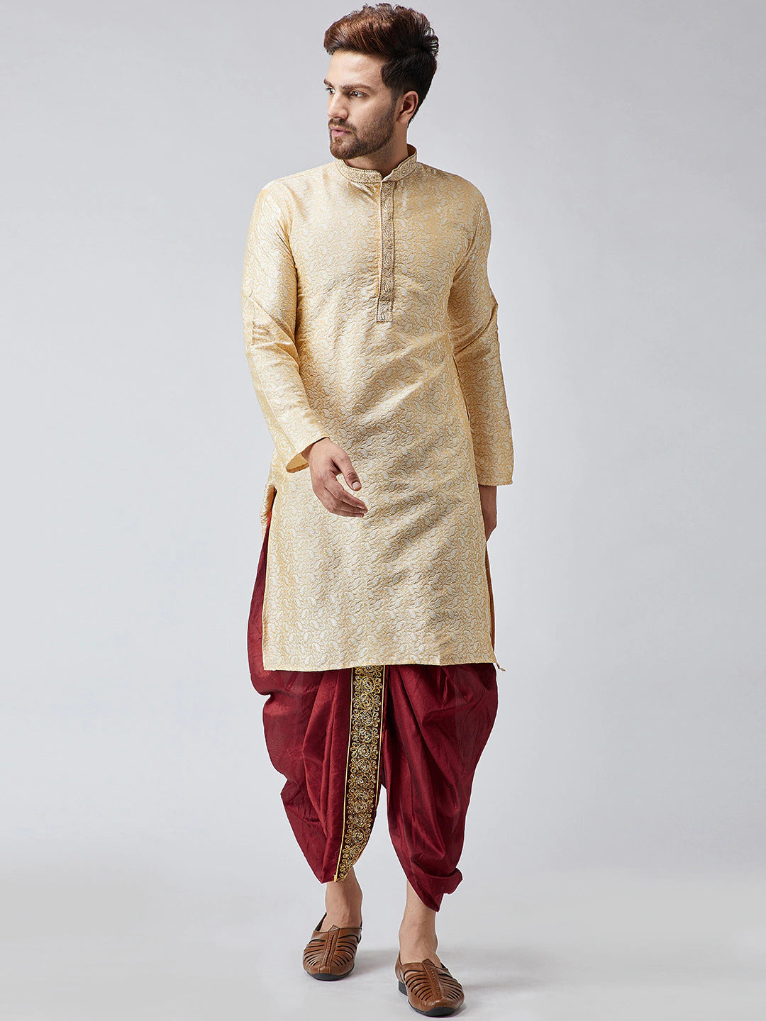 Men's Plus Size Black Silk Blend Kurta And Maroon Dhoti Pant Set -  Absolutely Desi