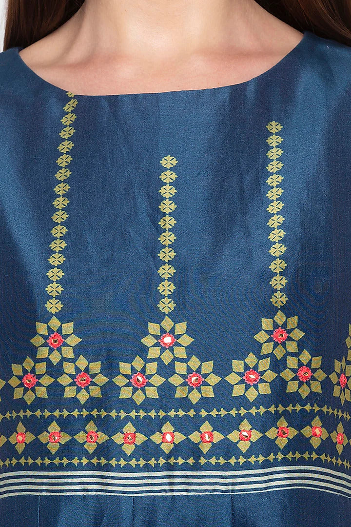 Blue Print & Embroidered Anarkali - Indian Clothing in Denver, CO, Aurora, CO, Boulder, CO, Fort Collins, CO, Colorado Springs, CO, Parker, CO, Highlands Ranch, CO, Cherry Creek, CO, Centennial, CO, and Longmont, CO. Nationwide shipping USA - India Fashion X