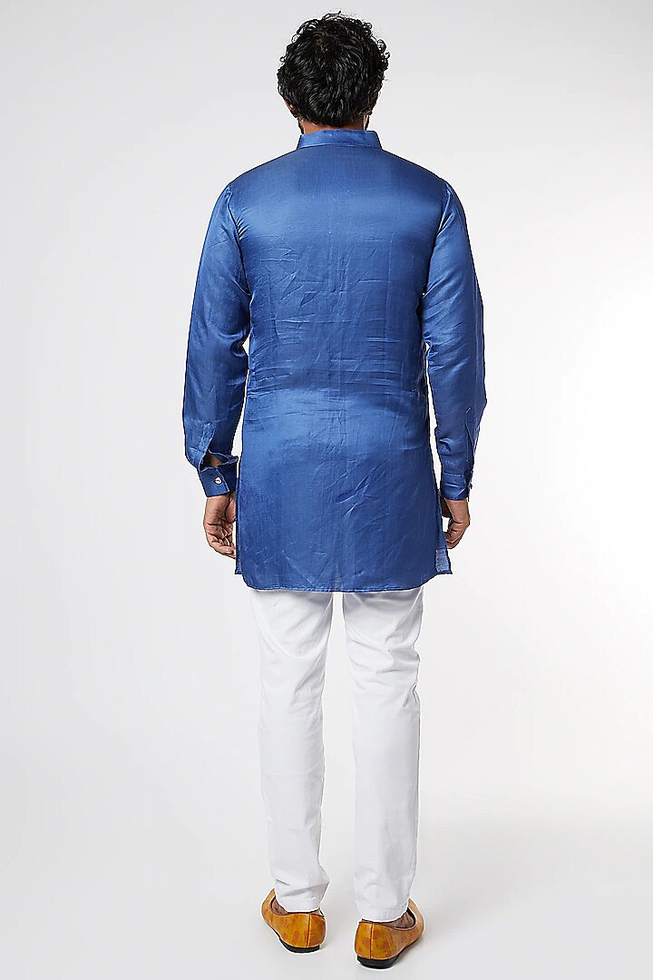 Blue Linen Satin Kurta Indian Clothing in Denver, CO, Aurora, CO, Boulder, CO, Fort Collins, CO, Colorado Springs, CO, Parker, CO, Highlands Ranch, CO, Cherry Creek, CO, Centennial, CO, and Longmont, CO. NATIONWIDE SHIPPING USA- India Fashion X