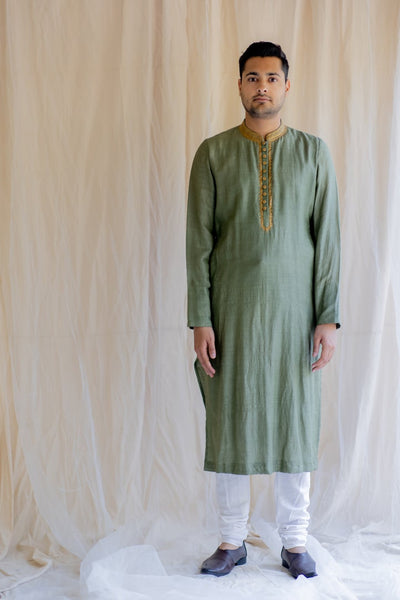Olive Muga Kurta Indian Clothing in Denver, CO, Aurora, CO, Boulder, CO, Fort Collins, CO, Colorado Springs, CO, Parker, CO, Highlands Ranch, CO, Cherry Creek, CO, Centennial, CO, and Longmont, CO. NATIONWIDE SHIPPING USA- India Fashion X