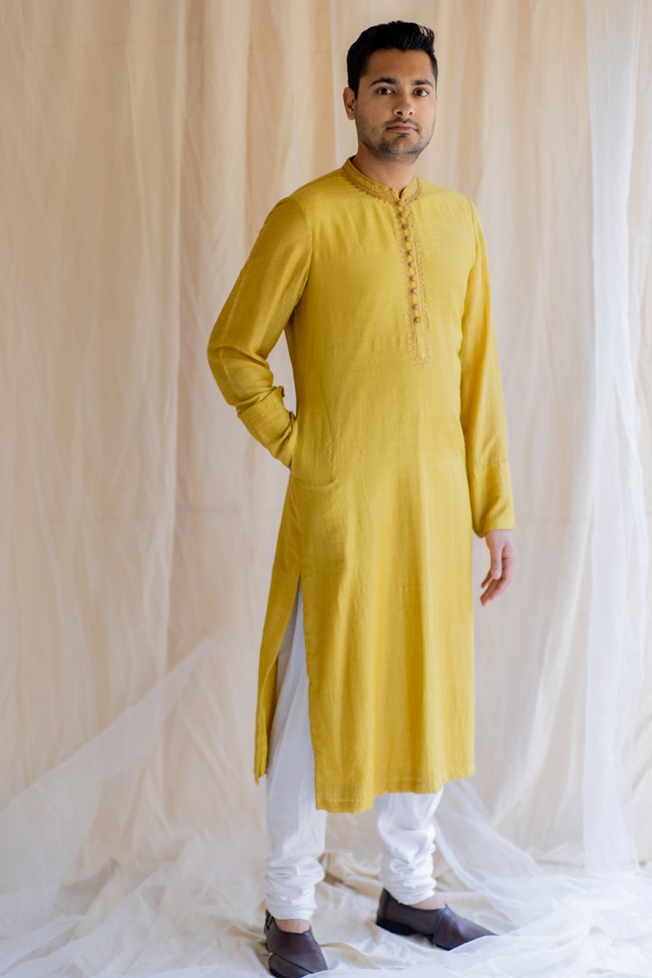 Mustard Muga Kurta Indian Clothing in Denver, CO, Aurora, CO, Boulder, CO, Fort Collins, CO, Colorado Springs, CO, Parker, CO, Highlands Ranch, CO, Cherry Creek, CO, Centennial, CO, and Longmont, CO. NATIONWIDE SHIPPING USA- India Fashion X