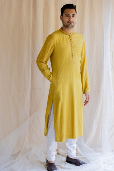 Mustard Muga Kurta Indian Clothing in Denver, CO, Aurora, CO, Boulder, CO, Fort Collins, CO, Colorado Springs, CO, Parker, CO, Highlands Ranch, CO, Cherry Creek, CO, Centennial, CO, and Longmont, CO. NATIONWIDE SHIPPING USA- India Fashion X