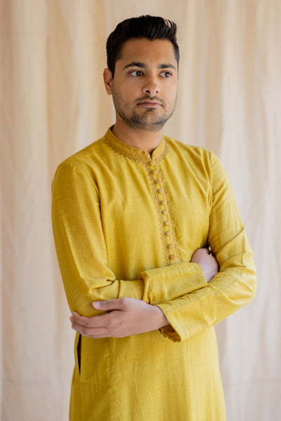 Mustard Muga Kurta Indian Clothing in Denver, CO, Aurora, CO, Boulder, CO, Fort Collins, CO, Colorado Springs, CO, Parker, CO, Highlands Ranch, CO, Cherry Creek, CO, Centennial, CO, and Longmont, CO. NATIONWIDE SHIPPING USA- India Fashion X