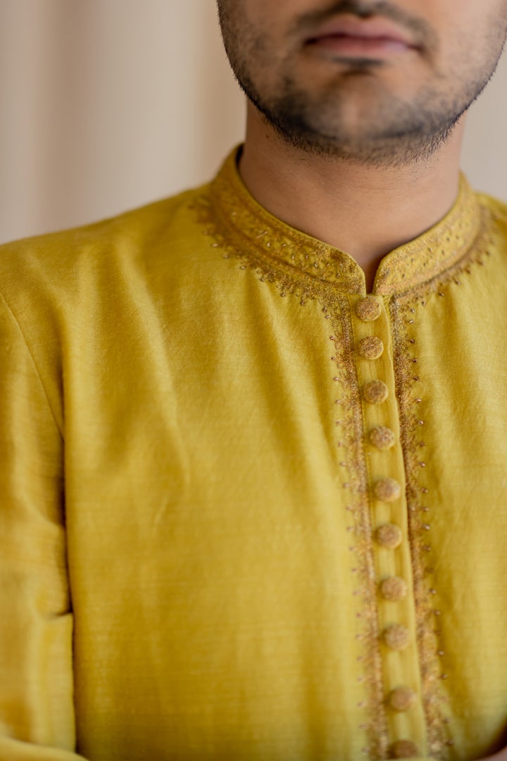 Mustard Muga Kurta Indian Clothing in Denver, CO, Aurora, CO, Boulder, CO, Fort Collins, CO, Colorado Springs, CO, Parker, CO, Highlands Ranch, CO, Cherry Creek, CO, Centennial, CO, and Longmont, CO. NATIONWIDE SHIPPING USA- India Fashion X