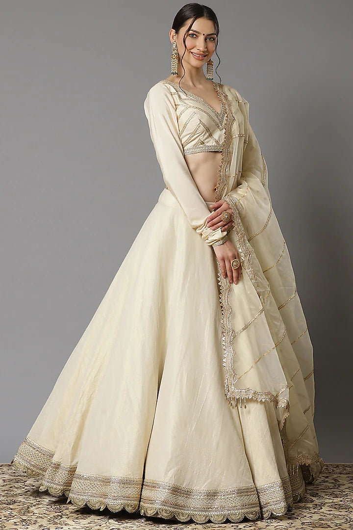 Ivory Cotton Chanderi Lehenga - Indian Clothing in Denver, CO, Aurora, CO, Boulder, CO, Fort Collins, CO, Colorado Springs, CO, Parker, CO, Highlands Ranch, CO, Cherry Creek, CO, Centennial, CO, and Longmont, CO. Nationwide shipping USA - India Fashion X