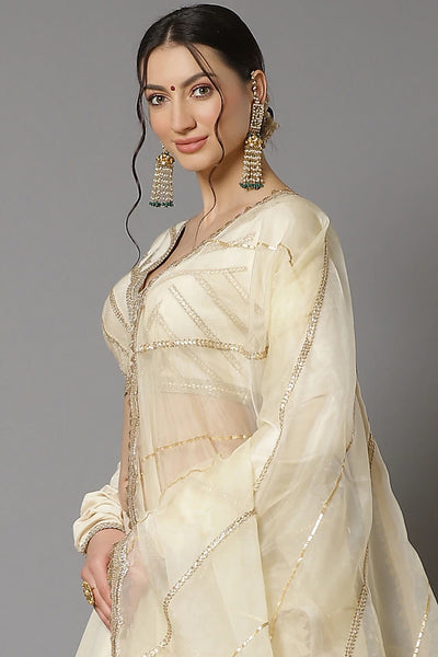 Ivory Cotton Chanderi Lehenga - Indian Clothing in Denver, CO, Aurora, CO, Boulder, CO, Fort Collins, CO, Colorado Springs, CO, Parker, CO, Highlands Ranch, CO, Cherry Creek, CO, Centennial, CO, and Longmont, CO. Nationwide shipping USA - India Fashion X
