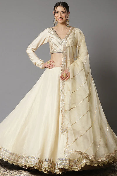 Ivory Cotton Chanderi Lehenga - Indian Clothing in Denver, CO, Aurora, CO, Boulder, CO, Fort Collins, CO, Colorado Springs, CO, Parker, CO, Highlands Ranch, CO, Cherry Creek, CO, Centennial, CO, and Longmont, CO. Nationwide shipping USA - India Fashion X