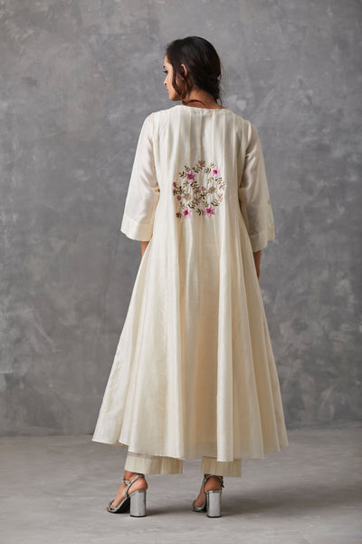 Oyster White Chanderi Anarkali - Indian Clothing in Denver, CO, Aurora, CO, Boulder, CO, Fort Collins, CO, Colorado Springs, CO, Parker, CO, Highlands Ranch, CO, Cherry Creek, CO, Centennial, CO, and Longmont, CO. Nationwide shipping USA - India Fashion X