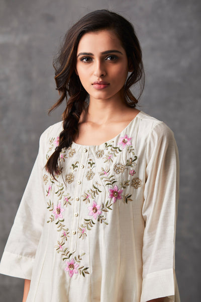 Oyster White Chanderi Anarkali - Indian Clothing in Denver, CO, Aurora, CO, Boulder, CO, Fort Collins, CO, Colorado Springs, CO, Parker, CO, Highlands Ranch, CO, Cherry Creek, CO, Centennial, CO, and Longmont, CO. Nationwide shipping USA - India Fashion X