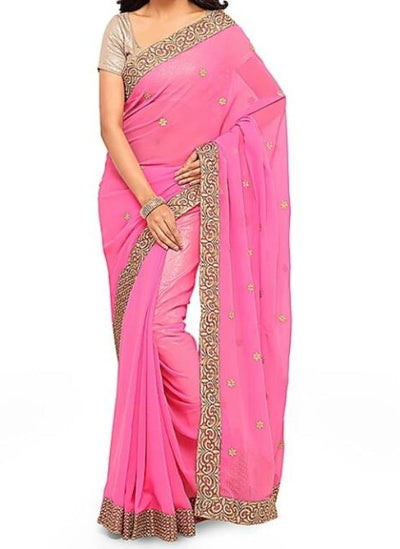 Pink Georgette Embellished Designer Style Saree - Indian Clothing in Denver, CO, Aurora, CO, Boulder, CO, Fort Collins, CO, Colorado Springs, CO, Parker, CO, Highlands Ranch, CO, Cherry Creek, CO, Centennial, CO, and Longmont, CO. Nationwide shipping USA - India Fashion X