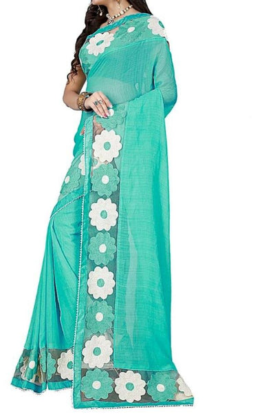Sky Blue Chiffon Aari Embroidered Saree - Indian Clothing in Denver, CO, Aurora, CO, Boulder, CO, Fort Collins, CO, Colorado Springs, CO, Parker, CO, Highlands Ranch, CO, Cherry Creek, CO, Centennial, CO, and Longmont, CO. Nationwide shipping USA - India Fashion X