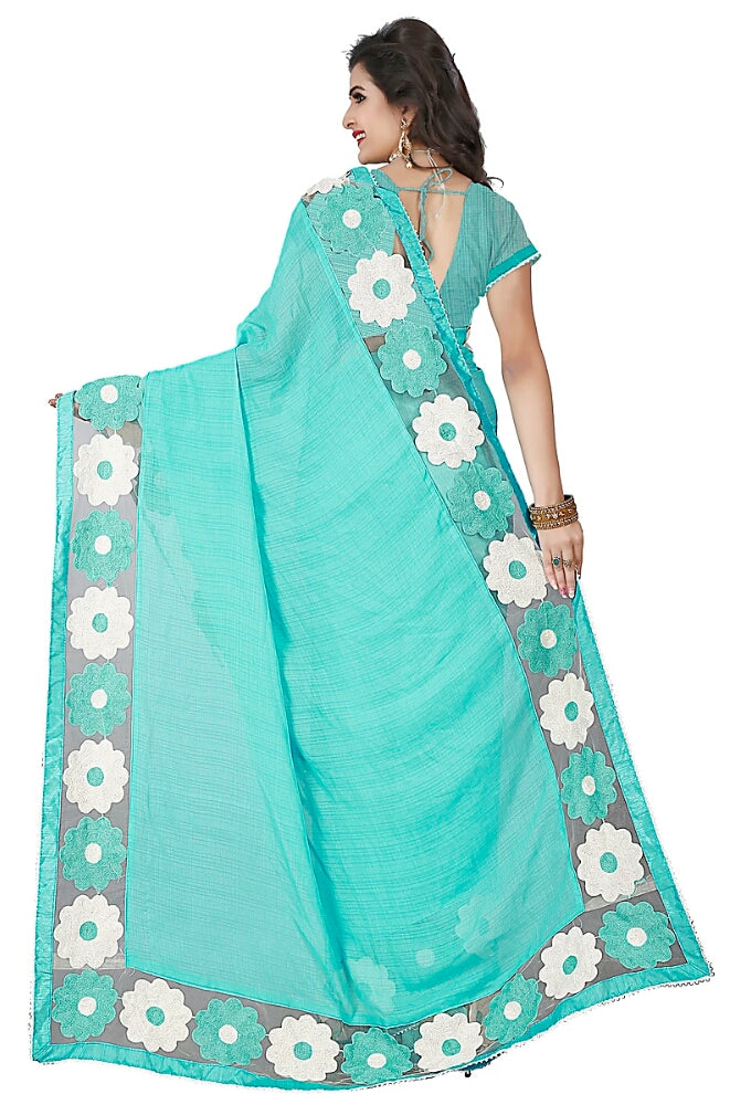 Sky Blue Chiffon Aari Embroidered Saree - Indian Clothing in Denver, CO, Aurora, CO, Boulder, CO, Fort Collins, CO, Colorado Springs, CO, Parker, CO, Highlands Ranch, CO, Cherry Creek, CO, Centennial, CO, and Longmont, CO. Nationwide shipping USA - India Fashion X