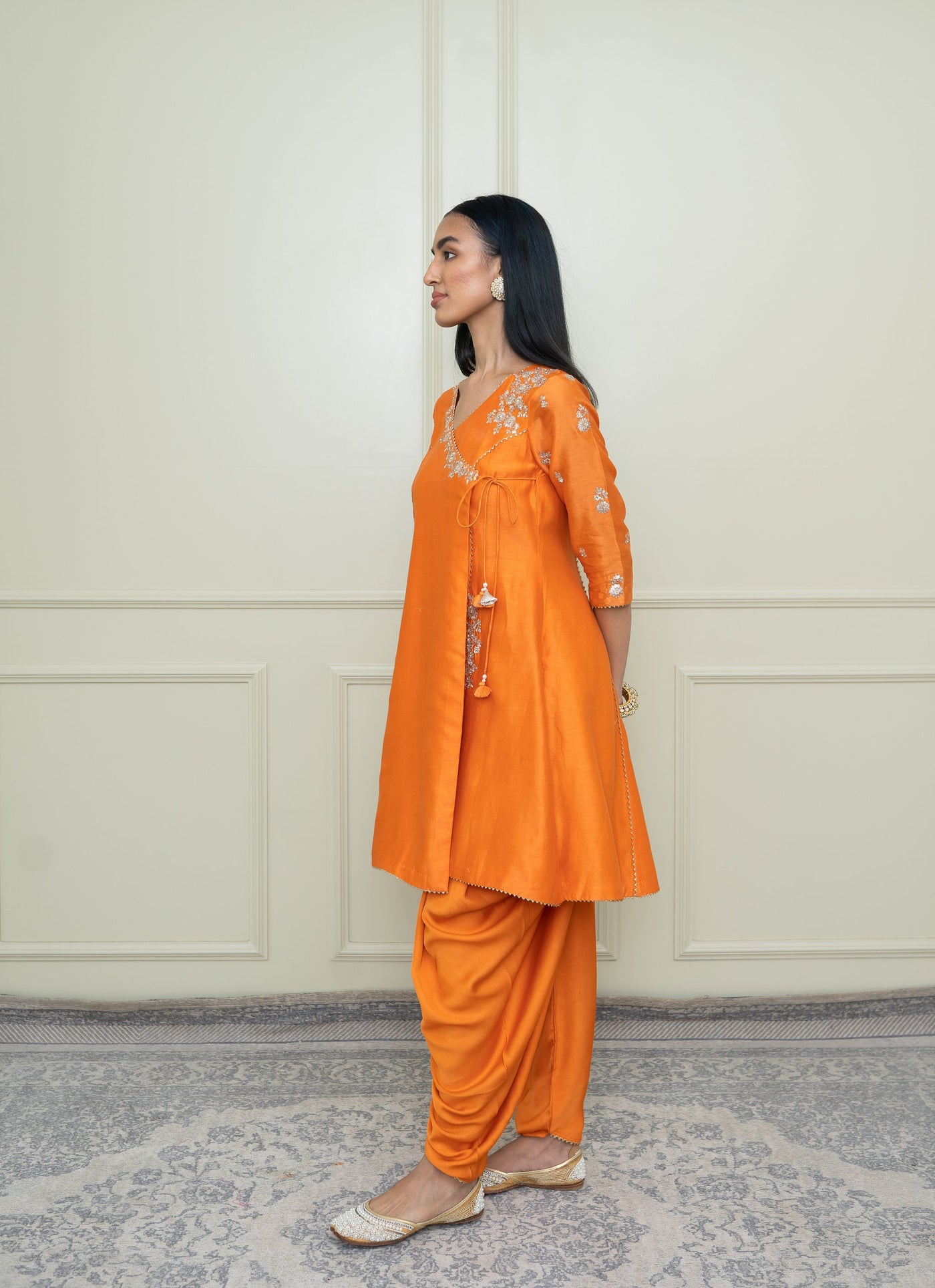 Pumpkin Angrakha Set - Indian Clothing in Denver, CO, Aurora, CO, Boulder, CO, Fort Collins, CO, Colorado Springs, CO, Parker, CO, Highlands Ranch, CO, Cherry Creek, CO, Centennial, CO, and Longmont, CO. Nationwide shipping USA - India Fashion X
