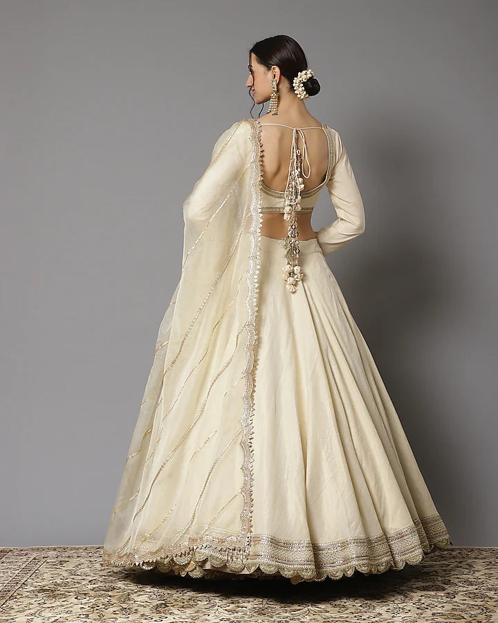 Ivory Cotton Chanderi Lehenga- Indian Clothing in Denver, CO and Aurora, CO- India Fashion X XL
