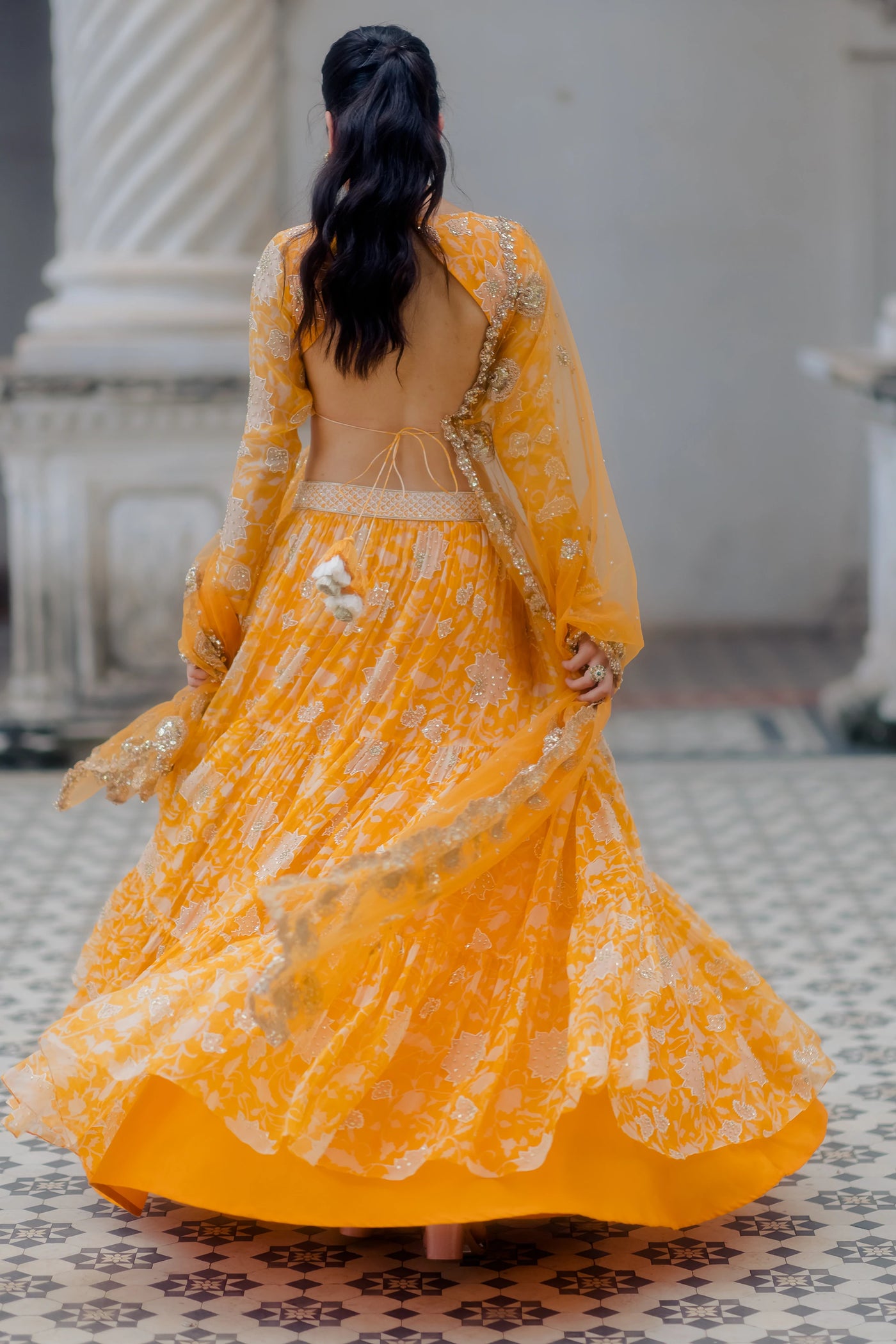 Orange Kesari Floral Lehenga Indian Clothing in Denver, CO, Aurora, CO, Boulder, CO, Fort Collins, CO, Colorado Springs, CO, Parker, CO, Highlands Ranch, CO, Cherry Creek, CO, Centennial, CO, and Longmont, CO. NATIONWIDE SHIPPING USA- India Fashion X