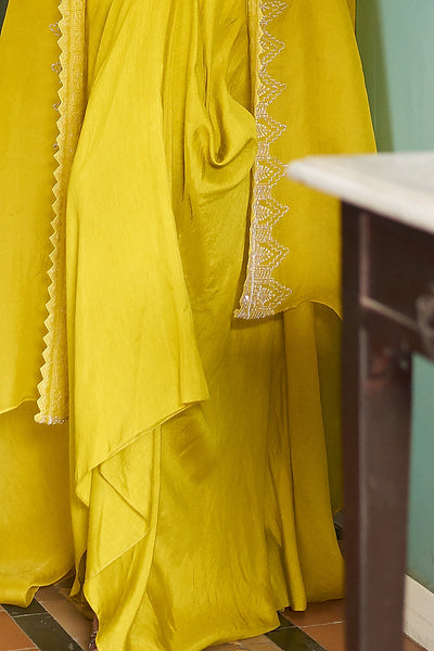 Yellow Skirt Set With Cape - Indian Clothing in Denver, CO, Aurora, CO, Boulder, CO, Fort Collins, CO, Colorado Springs, CO, Parker, CO, Highlands Ranch, CO, Cherry Creek, CO, Centennial, CO, and Longmont, CO. Nationwide shipping USA - India Fashion X