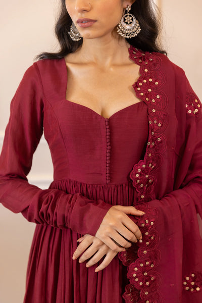Wine Cotton Silk Anarkali Set Indian Clothing in Denver, CO, Aurora, CO, Boulder, CO, Fort Collins, CO, Colorado Springs, CO, Parker, CO, Highlands Ranch, CO, Cherry Creek, CO, Centennial, CO, and Longmont, CO. NATIONWIDE SHIPPING USA- India Fashion X