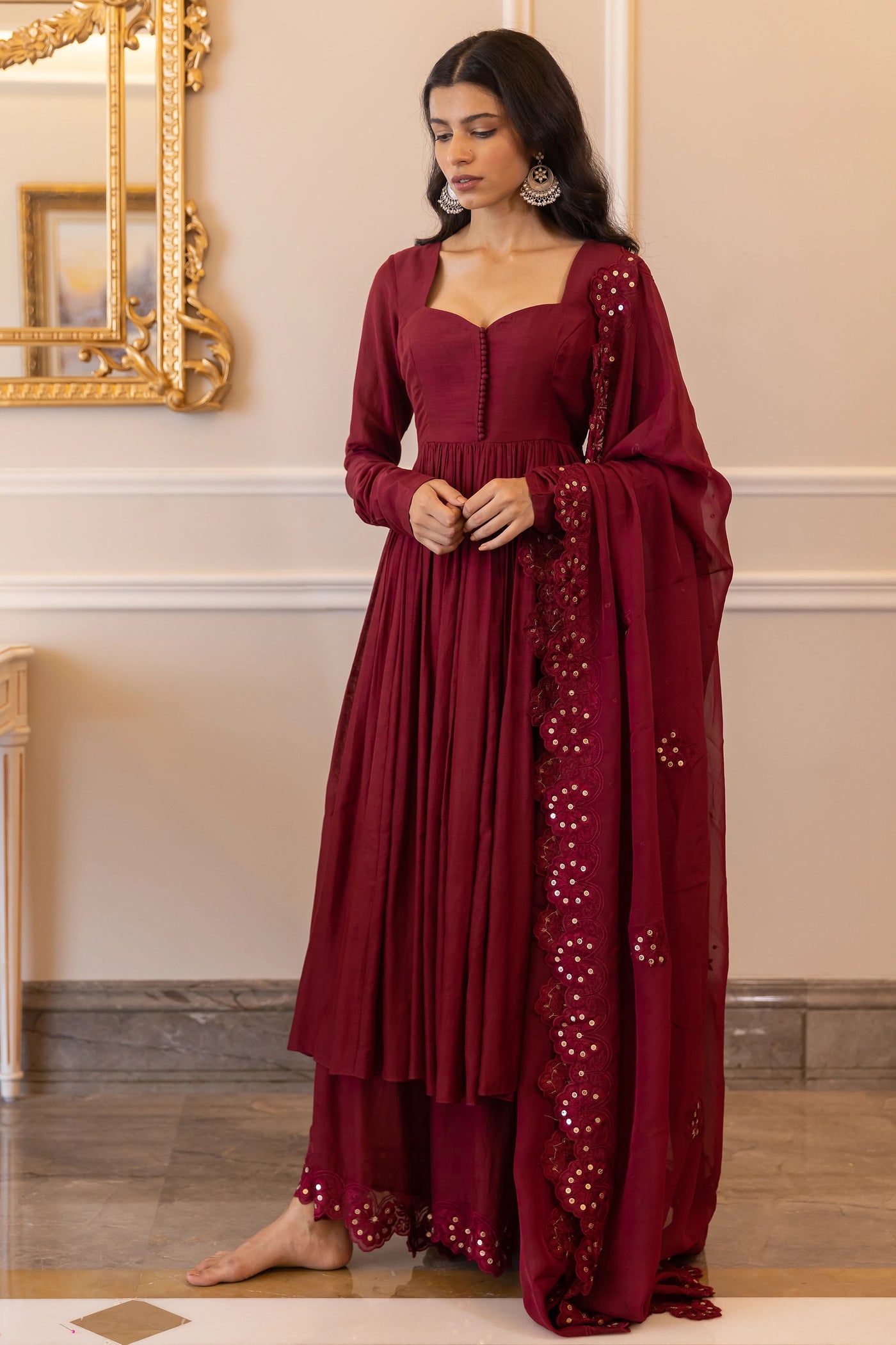 Wine Cotton Silk Anarkali Set Indian Clothing in Denver, CO, Aurora, CO, Boulder, CO, Fort Collins, CO, Colorado Springs, CO, Parker, CO, Highlands Ranch, CO, Cherry Creek, CO, Centennial, CO, and Longmont, CO. NATIONWIDE SHIPPING USA- India Fashion X