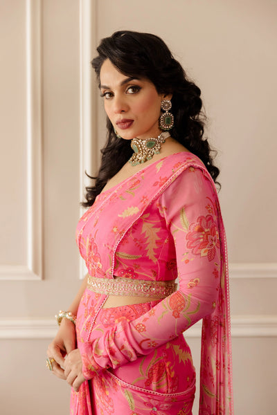 Pink Chintz Draped Saree Indian Clothing in Denver, CO, Aurora, CO, Boulder, CO, Fort Collins, CO, Colorado Springs, CO, Parker, CO, Highlands Ranch, CO, Cherry Creek, CO, Centennial, CO, and Longmont, CO. NATIONWIDE SHIPPING USA- India Fashion X