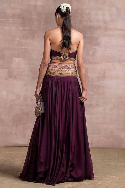 Wine Embroidered Layered Lehenga - Indian Clothing in Denver, CO, Aurora, CO, Boulder, CO, Fort Collins, CO, Colorado Springs, CO, Parker, CO, Highlands Ranch, CO, Cherry Creek, CO, Centennial, CO, and Longmont, CO. Nationwide shipping USA - India Fashion X