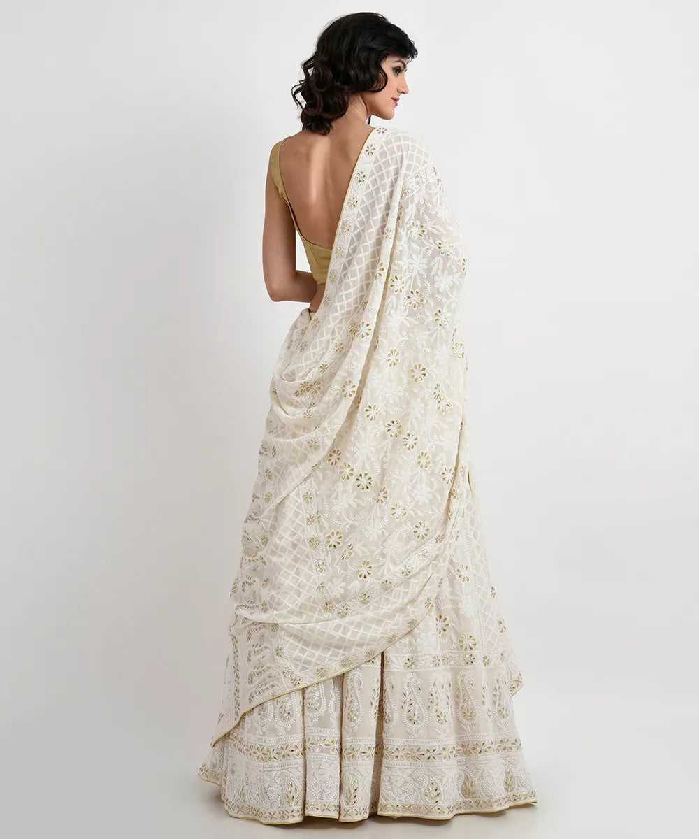 Ivory Chikankari & Gota Patti Hand Embroidered Lehenga Outfit - Indian Clothing in Denver, CO, Aurora, CO, Boulder, CO, Fort Collins, CO, Colorado Springs, CO, Parker, CO, Highlands Ranch, CO, Cherry Creek, CO, Centennial, CO, and Longmont, CO. Nationwide shipping USA - India Fashion X