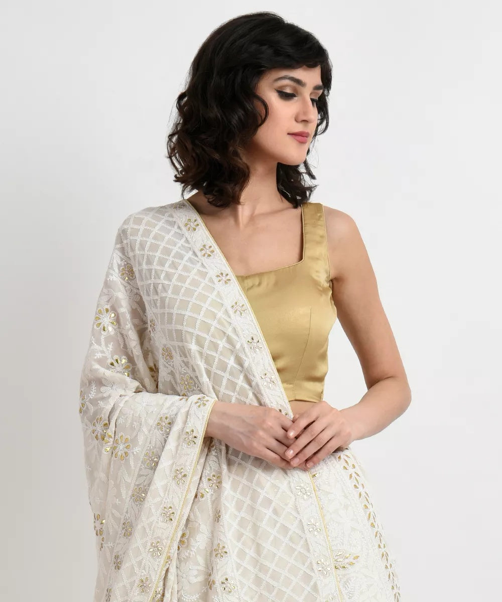 Ivory Chikankari & Gota Patti Hand Embroidered Lehenga Outfit - Indian Clothing in Denver, CO, Aurora, CO, Boulder, CO, Fort Collins, CO, Colorado Springs, CO, Parker, CO, Highlands Ranch, CO, Cherry Creek, CO, Centennial, CO, and Longmont, CO. Nationwide shipping USA - India Fashion X