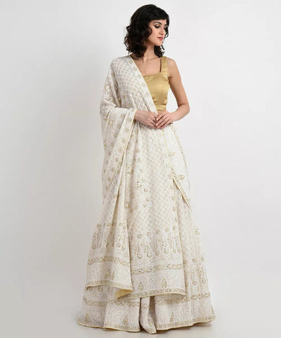 Ivory Chikankari & Gota Patti Hand Embroidered Lehenga Outfit - Indian Clothing in Denver, CO, Aurora, CO, Boulder, CO, Fort Collins, CO, Colorado Springs, CO, Parker, CO, Highlands Ranch, CO, Cherry Creek, CO, Centennial, CO, and Longmont, CO. Nationwide shipping USA - India Fashion X