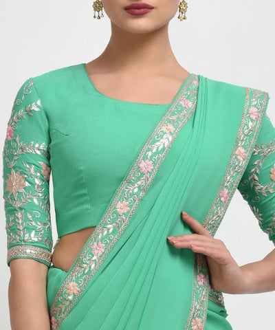 Aquamarine Gota Patti Saree - Indian Clothing in Denver, CO, Aurora, CO, Boulder, CO, Fort Collins, CO, Colorado Springs, CO, Parker, CO, Highlands Ranch, CO, Cherry Creek, CO, Centennial, CO, and Longmont, CO. Nationwide shipping USA - India Fashion X