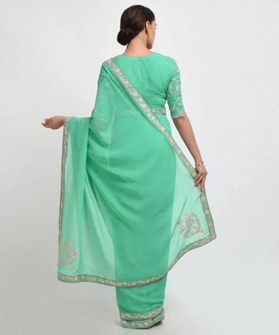 Aquamarine Gota Patti Saree - Indian Clothing in Denver, CO, Aurora, CO, Boulder, CO, Fort Collins, CO, Colorado Springs, CO, Parker, CO, Highlands Ranch, CO, Cherry Creek, CO, Centennial, CO, and Longmont, CO. Nationwide shipping USA - India Fashion X