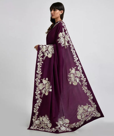 Deep Wine Parsi Gara Saree - Indian Clothing in Denver, CO, Aurora, CO, Boulder, CO, Fort Collins, CO, Colorado Springs, CO, Parker, CO, Highlands Ranch, CO, Cherry Creek, CO, Centennial, CO, and Longmont, CO. Nationwide shipping USA - India Fashion X