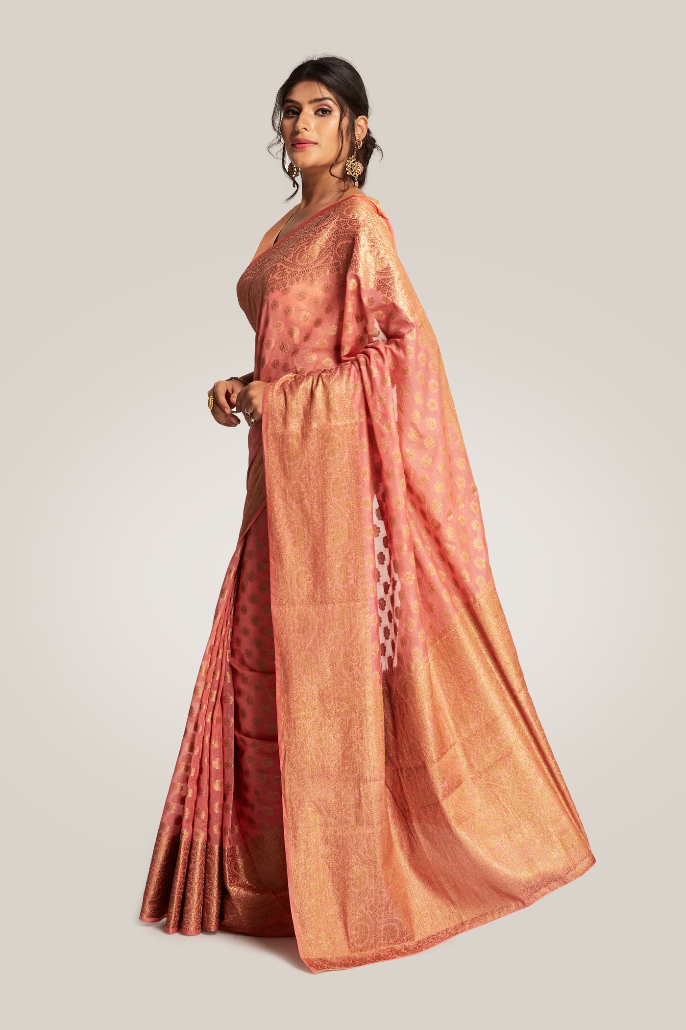 Coral Banarasi Saree Indian Clothing in Denver, CO, Aurora, CO, Boulder, CO, Fort Collins, CO, Colorado Springs, CO, Parker, CO, Highlands Ranch, CO, Cherry Creek, CO, Centennial, CO, and Longmont, CO. NATIONWIDE SHIPPING USA- India Fashion X