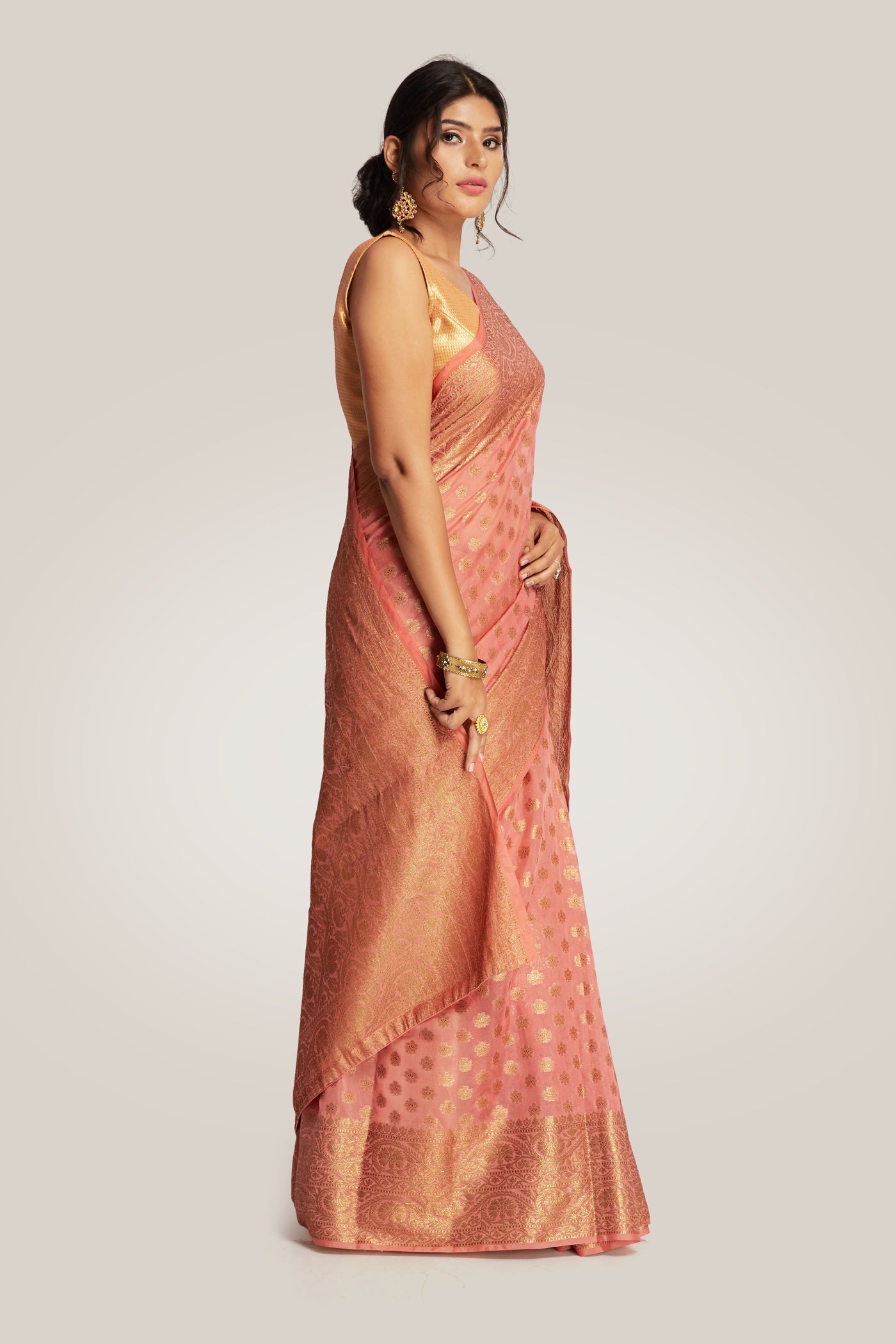 Coral Banarasi Saree Indian Clothing in Denver, CO, Aurora, CO, Boulder, CO, Fort Collins, CO, Colorado Springs, CO, Parker, CO, Highlands Ranch, CO, Cherry Creek, CO, Centennial, CO, and Longmont, CO. NATIONWIDE SHIPPING USA- India Fashion X