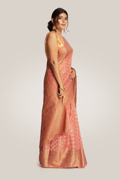 Coral Banarasi Saree Indian Clothing in Denver, CO, Aurora, CO, Boulder, CO, Fort Collins, CO, Colorado Springs, CO, Parker, CO, Highlands Ranch, CO, Cherry Creek, CO, Centennial, CO, and Longmont, CO. NATIONWIDE SHIPPING USA- India Fashion X