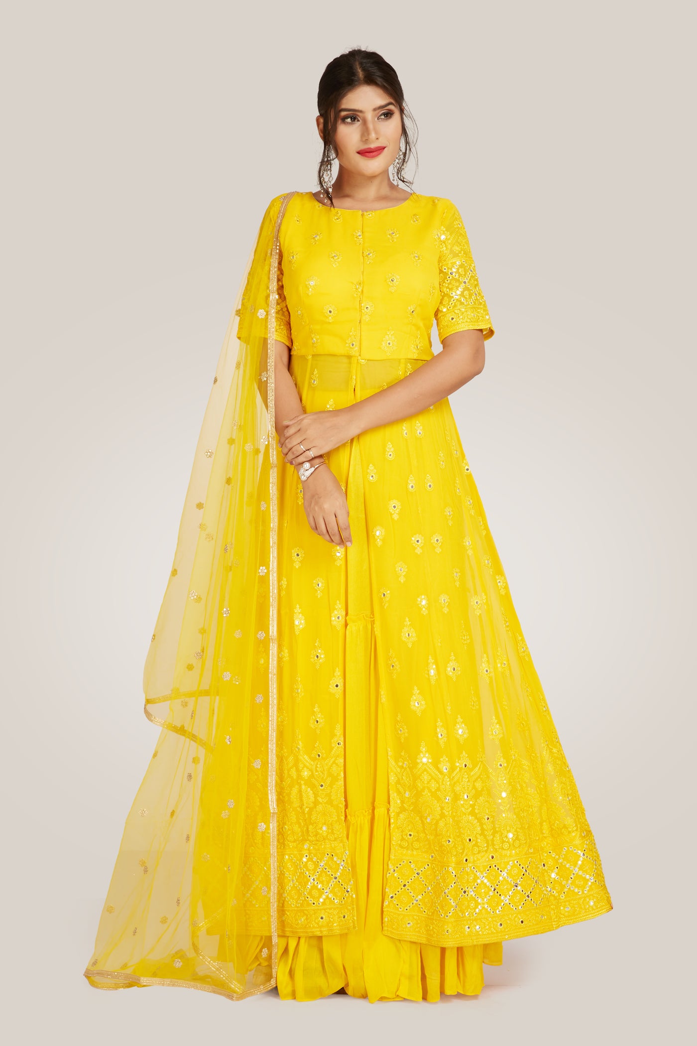 Yellow Palazzo Set - Indian Clothing in Denver, CO, Aurora, CO, Boulder, CO, Fort Collins, CO, Colorado Springs, CO, Parker, CO, Highlands Ranch, CO, Cherry Creek, CO, Centennial, CO, and Longmont, CO. Nationwide shipping USA - India Fashion X