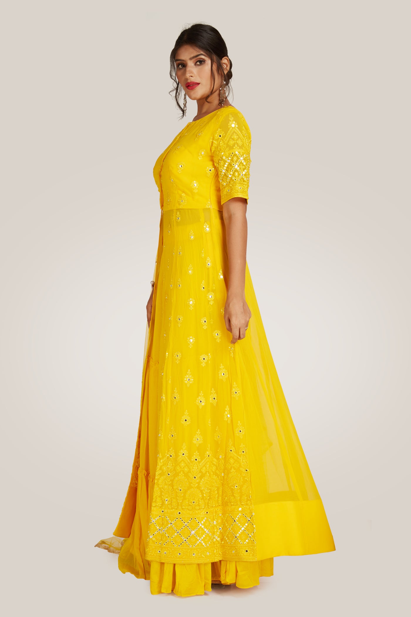 Yellow Palazzo Set - Indian Clothing in Denver, CO, Aurora, CO, Boulder, CO, Fort Collins, CO, Colorado Springs, CO, Parker, CO, Highlands Ranch, CO, Cherry Creek, CO, Centennial, CO, and Longmont, CO. Nationwide shipping USA - India Fashion X