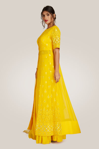 Yellow Palazzo Set - Indian Clothing in Denver, CO, Aurora, CO, Boulder, CO, Fort Collins, CO, Colorado Springs, CO, Parker, CO, Highlands Ranch, CO, Cherry Creek, CO, Centennial, CO, and Longmont, CO. Nationwide shipping USA - India Fashion X