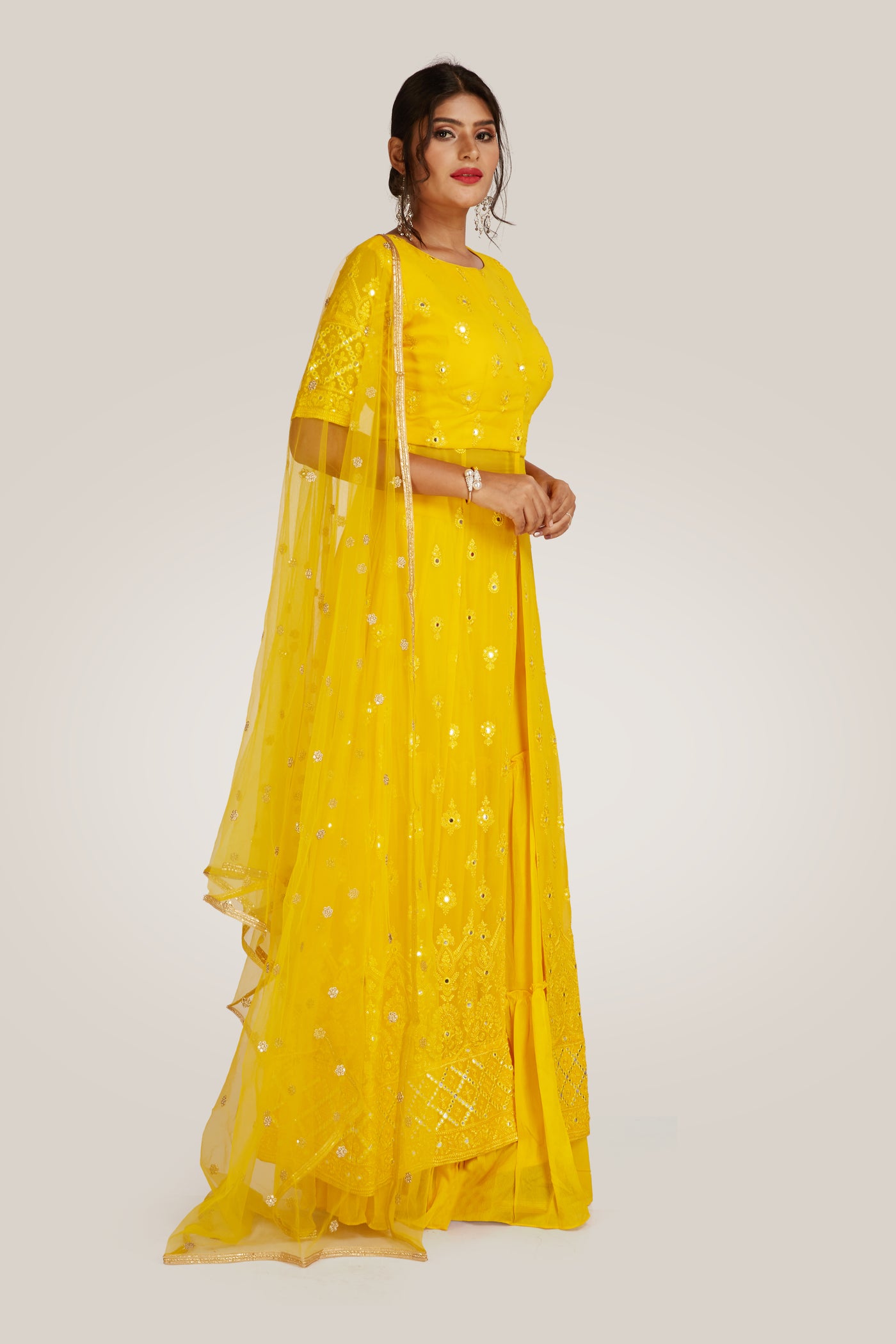 Yellow Palazzo Set - Indian Clothing in Denver, CO, Aurora, CO, Boulder, CO, Fort Collins, CO, Colorado Springs, CO, Parker, CO, Highlands Ranch, CO, Cherry Creek, CO, Centennial, CO, and Longmont, CO. Nationwide shipping USA - India Fashion X