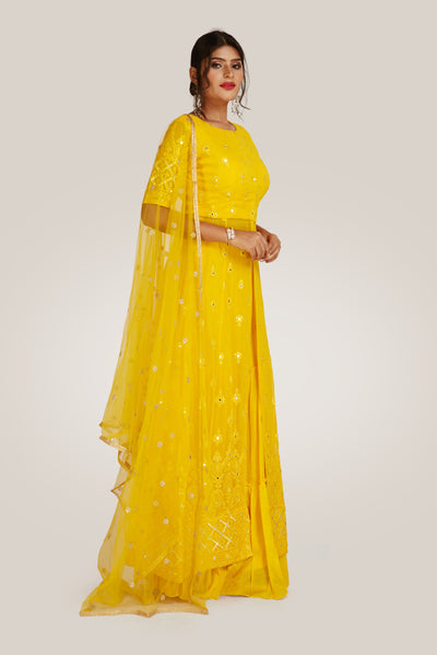 Yellow Palazzo Set - Indian Clothing in Denver, CO, Aurora, CO, Boulder, CO, Fort Collins, CO, Colorado Springs, CO, Parker, CO, Highlands Ranch, CO, Cherry Creek, CO, Centennial, CO, and Longmont, CO. Nationwide shipping USA - India Fashion X