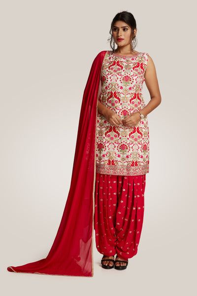 Punjabi Salwar Kameez in Red - Indian Clothing in Denver, CO, Aurora, CO, Boulder, CO, Fort Collins, CO, Colorado Springs, CO, Parker, CO, Highlands Ranch, CO, Cherry Creek, CO, Centennial, CO, and Longmont, CO. Nationwide shipping USA - India Fashion X