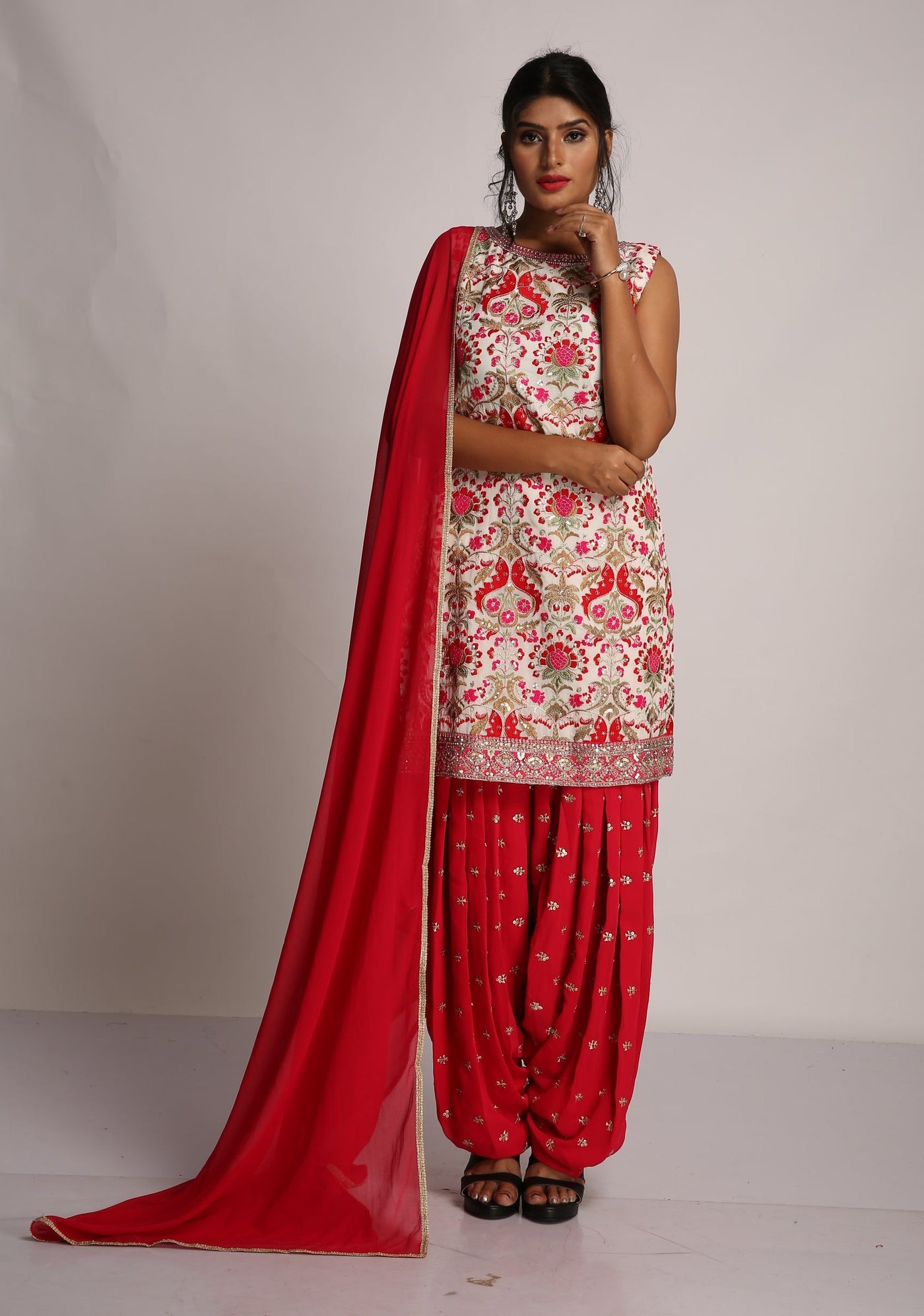 Punjabi Salwar Kameez in Red - Indian Clothing in Denver, CO, Aurora, CO, Boulder, CO, Fort Collins, CO, Colorado Springs, CO, Parker, CO, Highlands Ranch, CO, Cherry Creek, CO, Centennial, CO, and Longmont, CO. Nationwide shipping USA - India Fashion X