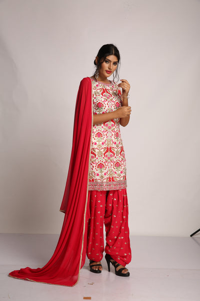 Punjabi Salwar Kameez in Red - Indian Clothing in Denver, CO, Aurora, CO, Boulder, CO, Fort Collins, CO, Colorado Springs, CO, Parker, CO, Highlands Ranch, CO, Cherry Creek, CO, Centennial, CO, and Longmont, CO. Nationwide shipping USA - India Fashion X